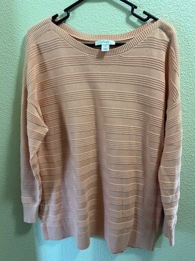 CJ Banks Peach Ribbed Crew Neck Sweater